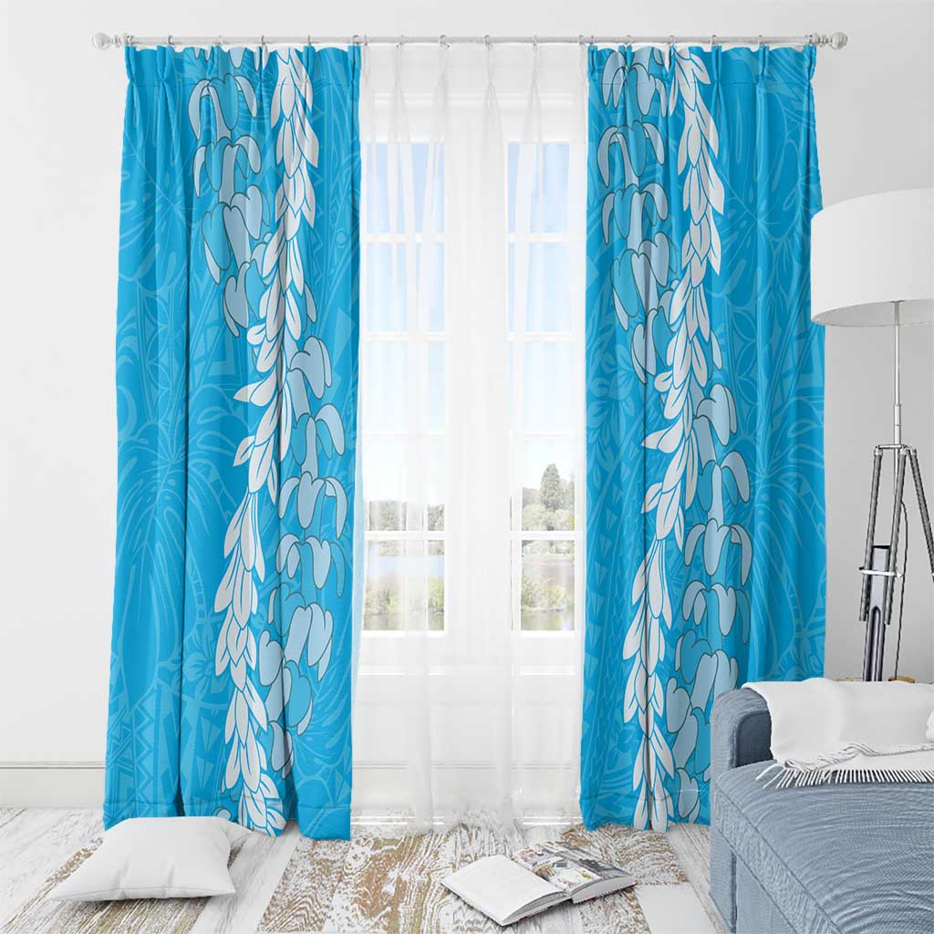 Puakenikeni and Maile Lei Window Curtain Blue Double Strand Lei