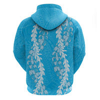 Puakenikeni and Maile Lei Zip Hoodie Blue Double Strand Lei