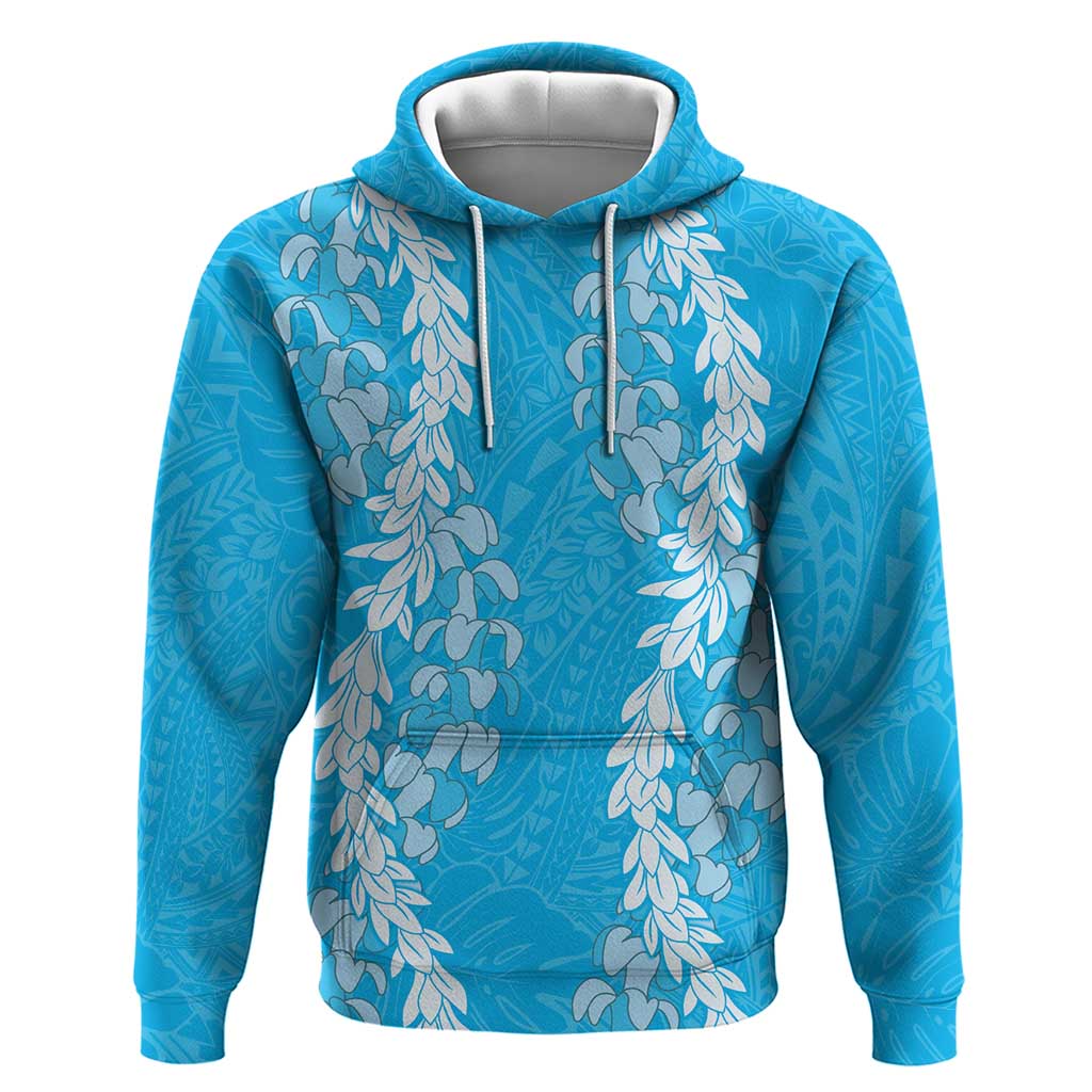 Puakenikeni and Maile Lei Zip Hoodie Blue Double Strand Lei