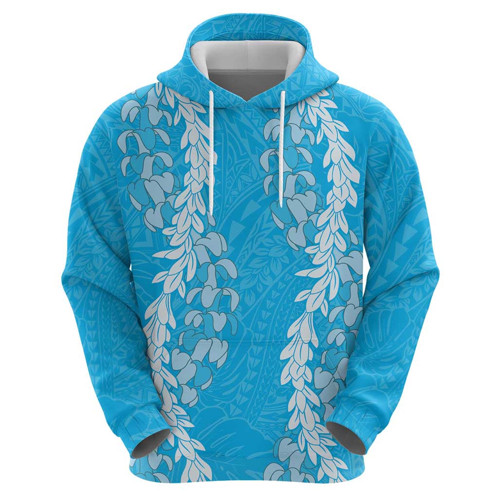 Puakenikeni and Maile Lei Zip Hoodie Blue Double Strand Lei