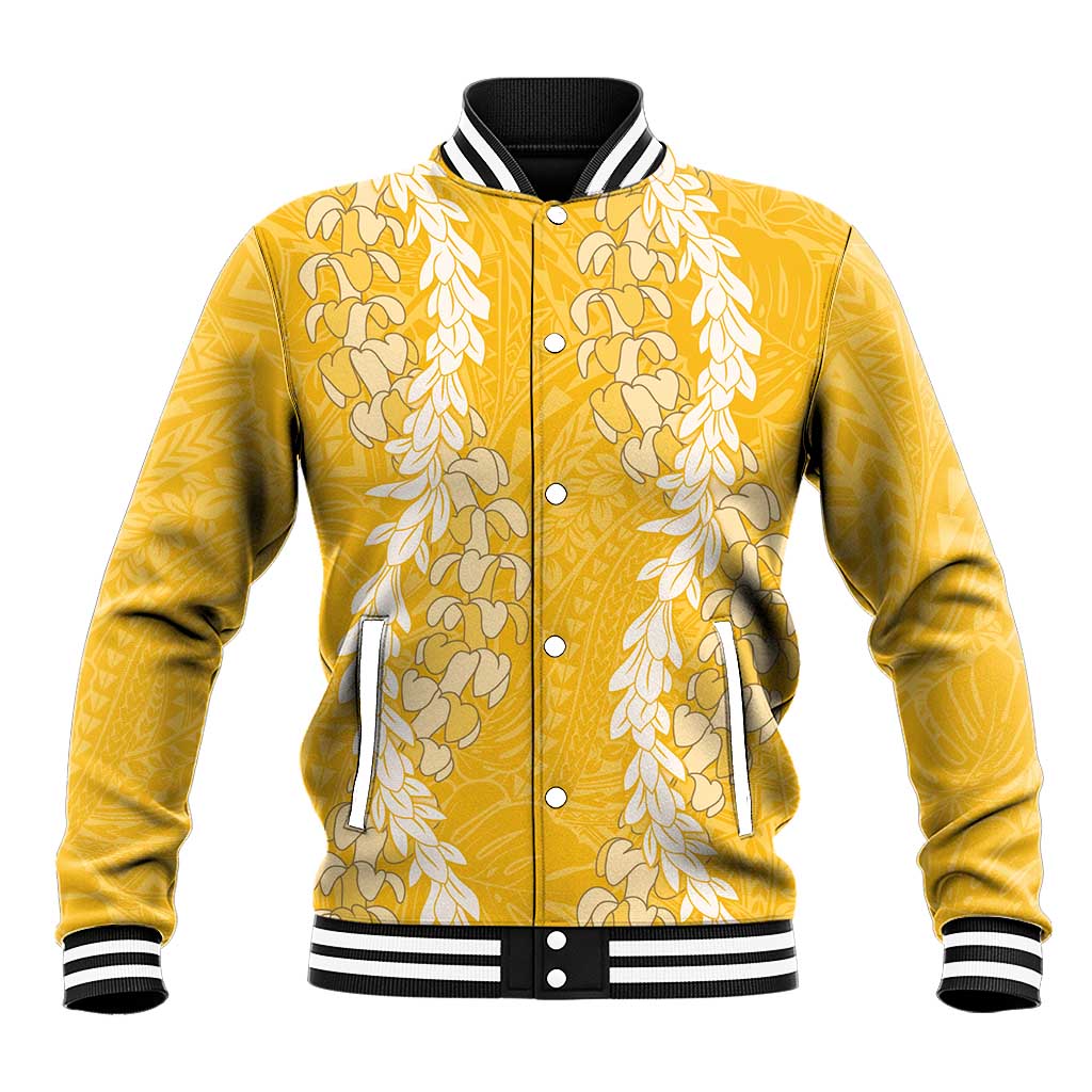 Puakenikeni and Maile Lei Baseball Jacket Gold Double Strand Lei LT9 Unisex Gold - Polynesian Pride