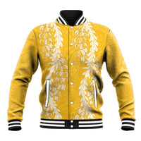 Puakenikeni and Maile Lei Baseball Jacket Gold Double Strand Lei LT9 Unisex Gold - Polynesian Pride