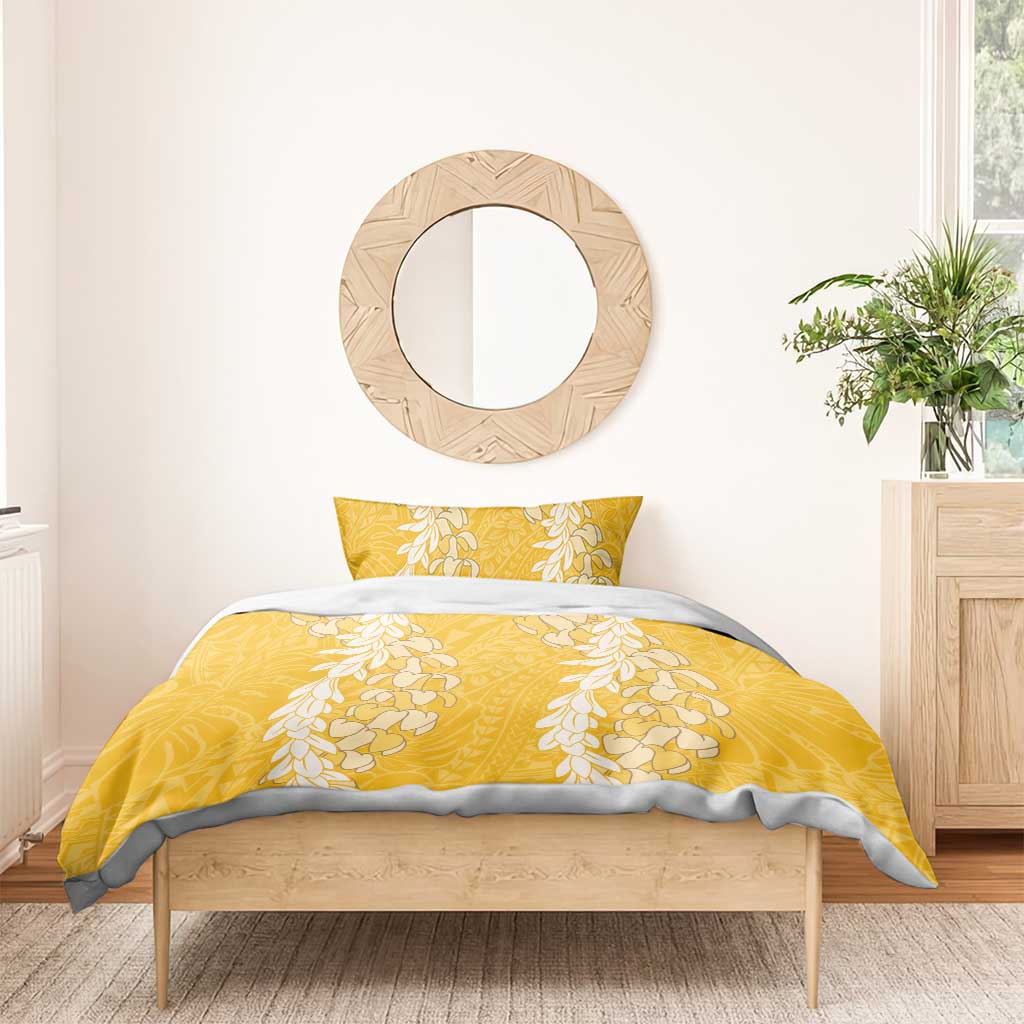 Puakenikeni and Maile Lei Bedding Set Gold Double Strand Lei