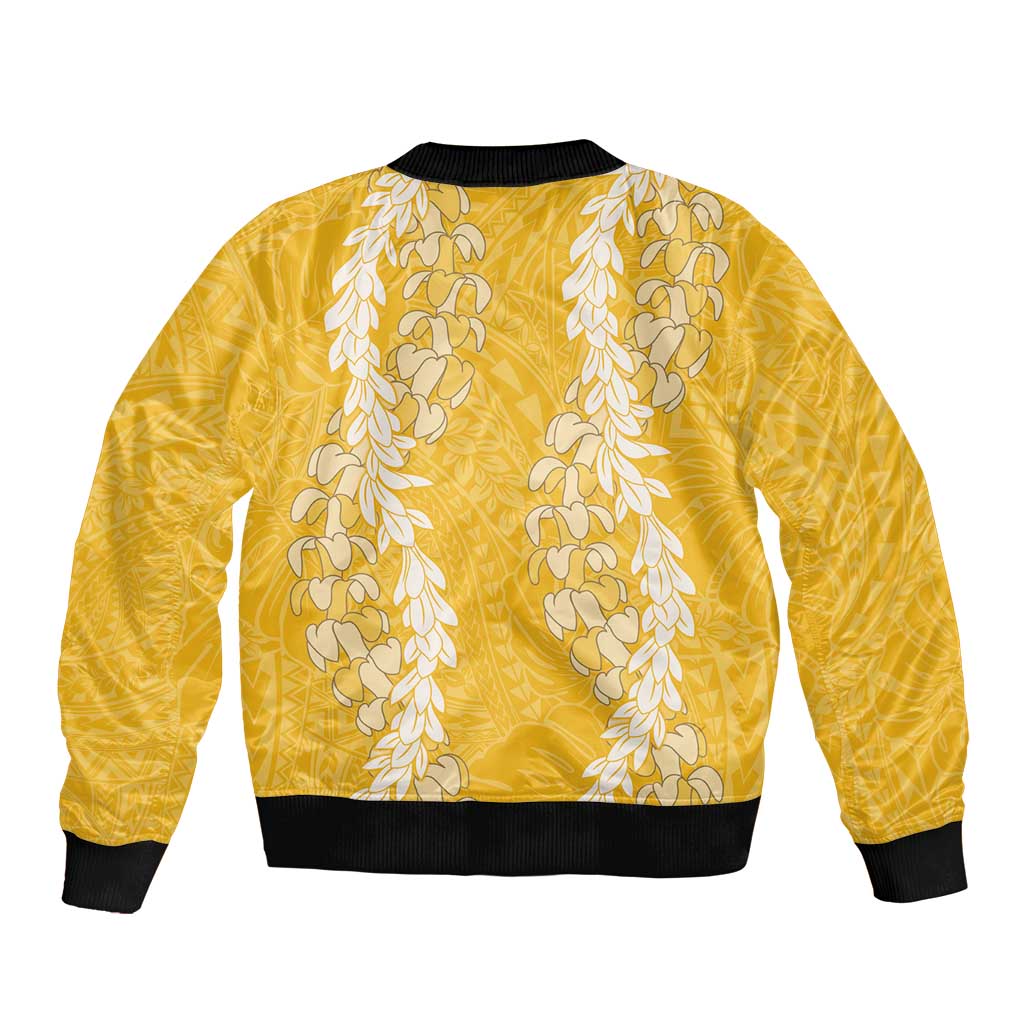 Puakenikeni and Maile Lei Bomber Jacket Gold Double Strand Lei