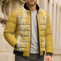 Puakenikeni and Maile Lei Bomber Puffer Jacket Gold Double Strand Lei LT9 - Polynesian Pride
