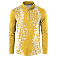 Puakenikeni and Maile Lei Button Sweatshirt Gold Double Strand Lei LT9 Gold - Polynesian Pride