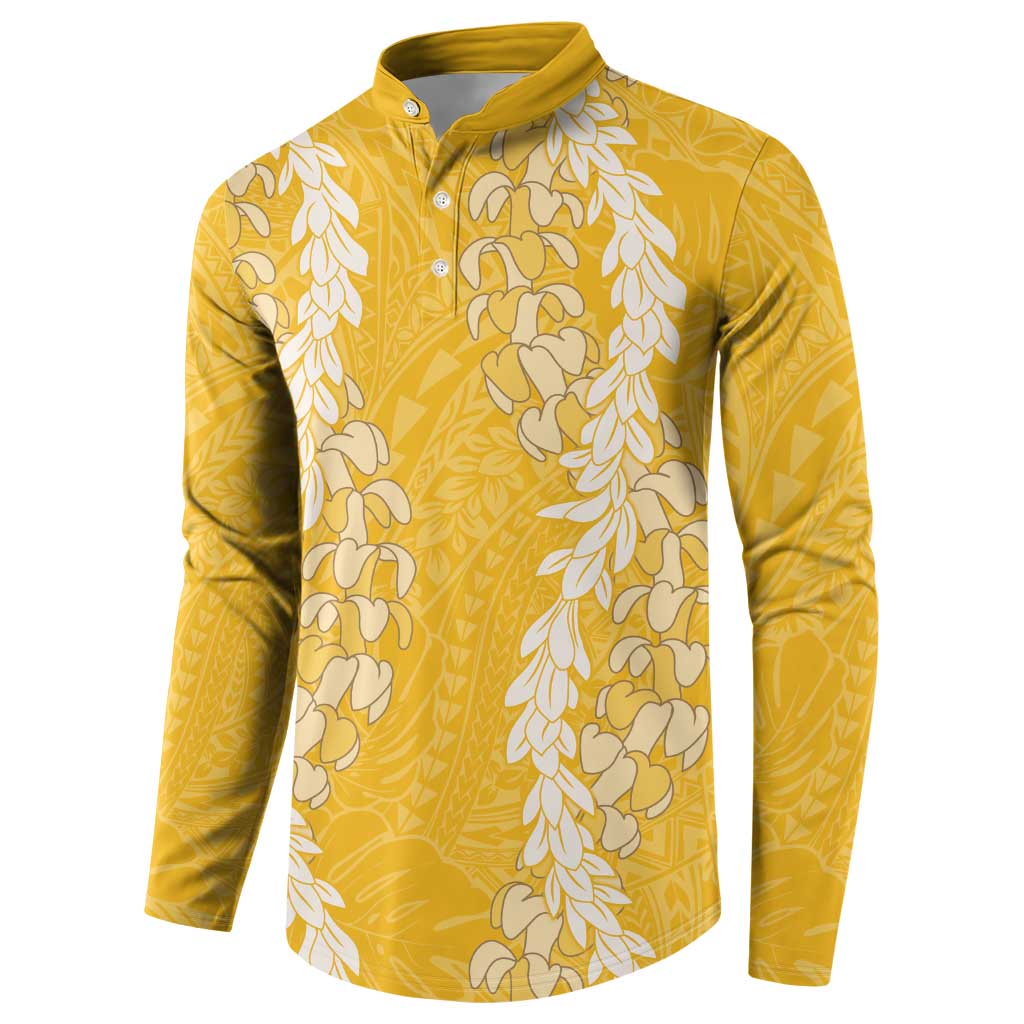 Puakenikeni and Maile Lei Button Sweatshirt Gold Double Strand Lei LT9 - Polynesian Pride