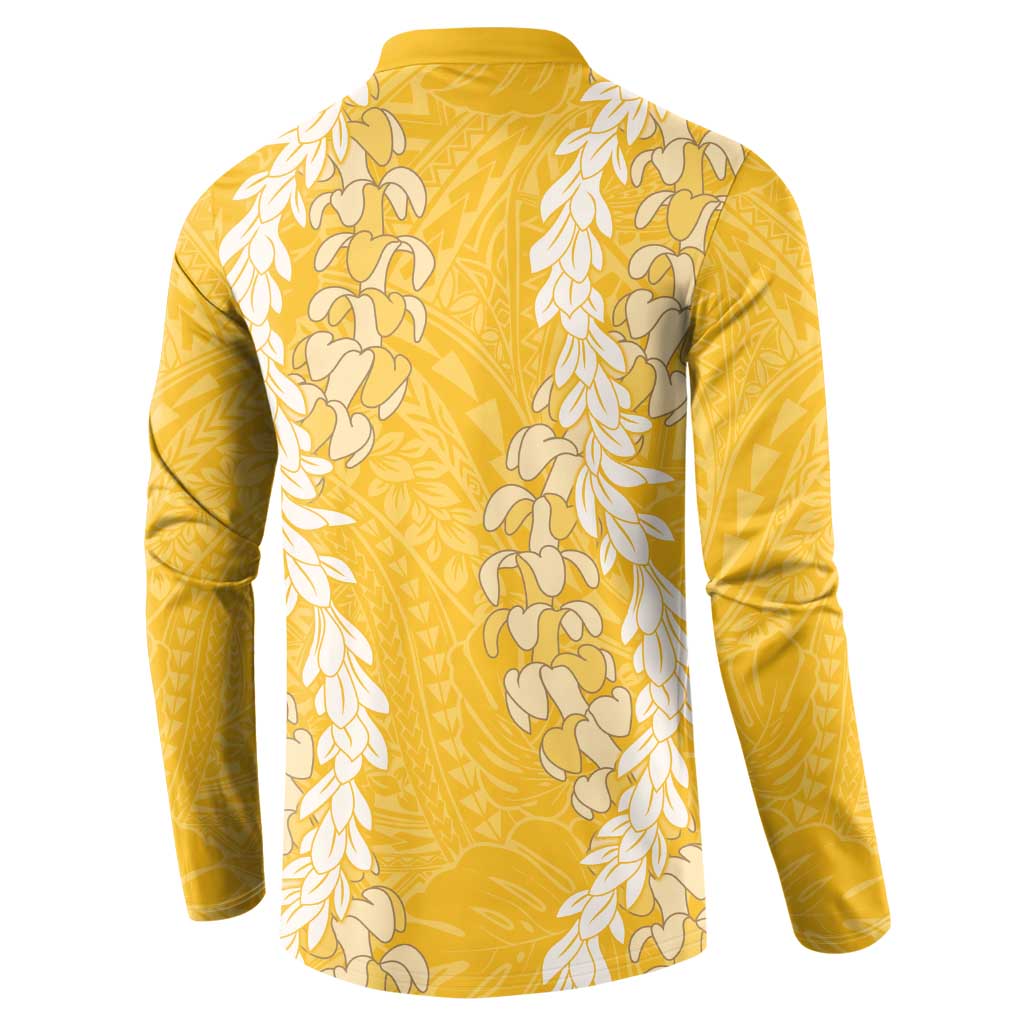 Puakenikeni and Maile Lei Button Sweatshirt Gold Double Strand Lei LT9 - Polynesian Pride