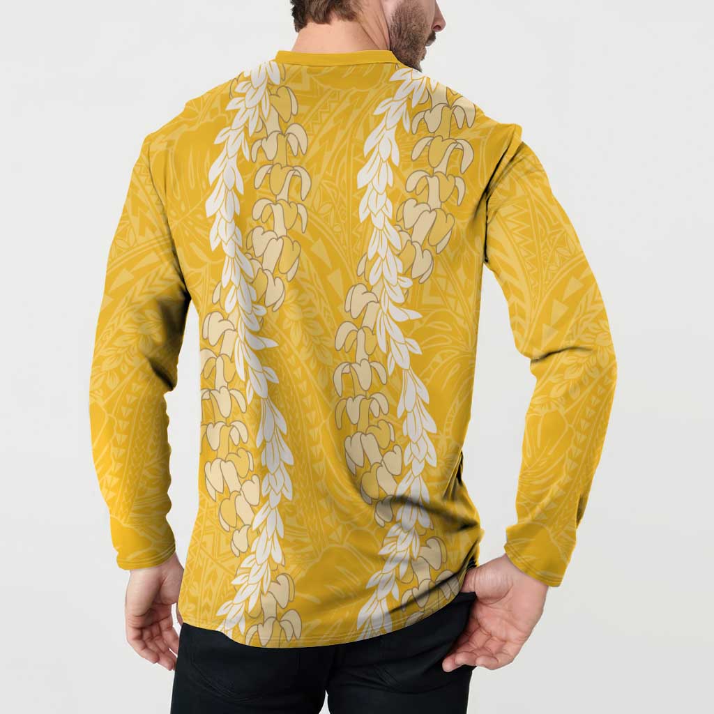 Puakenikeni and Maile Lei Button Sweatshirt Gold Double Strand Lei LT9 - Polynesian Pride