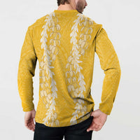 Puakenikeni and Maile Lei Button Sweatshirt Gold Double Strand Lei LT9 - Polynesian Pride