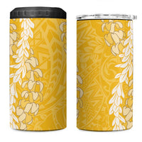 Puakenikeni and Maile Lei 4 in 1 Can Cooler Tumbler Gold Double Strand Lei LT9 One Size: 16 oz Gold - Polynesian Pride