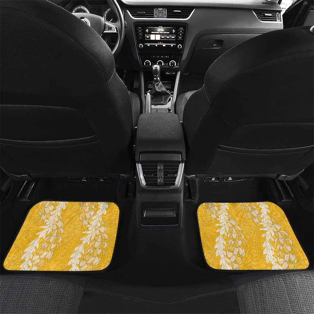 Puakenikeni and Maile Lei Car Mats Gold Double Strand Lei LT9 Set 2pcs - Back Gold - Polynesian Pride