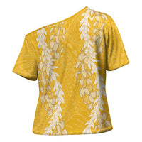Puakenikeni and Maile Lei Cross Shoulder Shirt Gold Double Strand Lei LT9 - Polynesian Pride