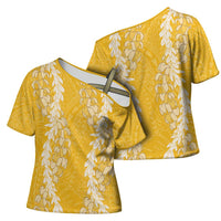 Puakenikeni and Maile Lei Cross Shoulder Shirt Gold Double Strand Lei LT9 - Polynesian Pride