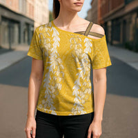 Puakenikeni and Maile Lei Cross Shoulder Shirt Gold Double Strand Lei LT9 - Polynesian Pride