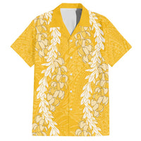 Puakenikeni and Maile Lei Family Matching Long Sleeve Bodycon Dress and Hawaiian Shirt Gold Double Strand Lei