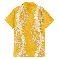 Puakenikeni and Maile Lei Family Matching Long Sleeve Bodycon Dress and Hawaiian Shirt Gold Double Strand Lei
