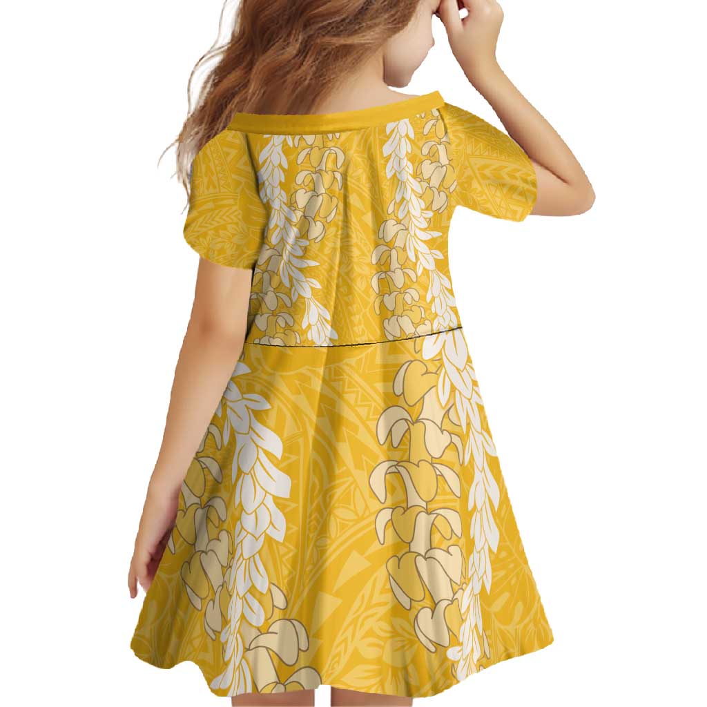 Puakenikeni and Maile Lei Family Matching Off Shoulder Maxi Dress and Hawaiian Shirt Gold Double Strand Lei