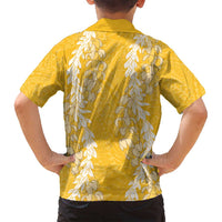 Puakenikeni and Maile Lei Family Matching Puletasi and Hawaiian Shirt Gold Double Strand Lei