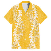 Puakenikeni and Maile Lei Family Matching Short Sleeve Bodycon Dress and Hawaiian Shirt Gold Double Strand Lei