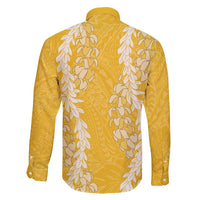 Puakenikeni and Maile Lei Family Matching Short Sleeve Bodycon Dress and Hawaiian Shirt Gold Double Strand Lei
