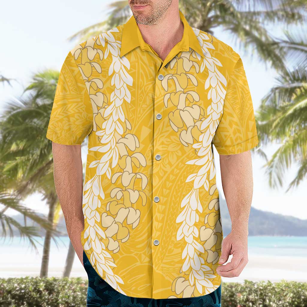 Puakenikeni and Maile Lei Hawaiian Shirt Gold Double Strand Lei LT9 - Polynesian Pride