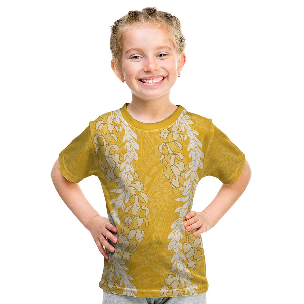Puakenikeni and Maile Lei Kid T Shirt Gold Double Strand Lei