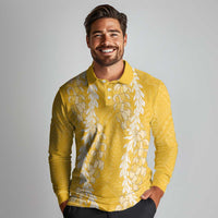 Puakenikeni and Maile Lei Long Sleeve Polo Shirt Gold Double Strand Lei LT9 - Polynesian Pride