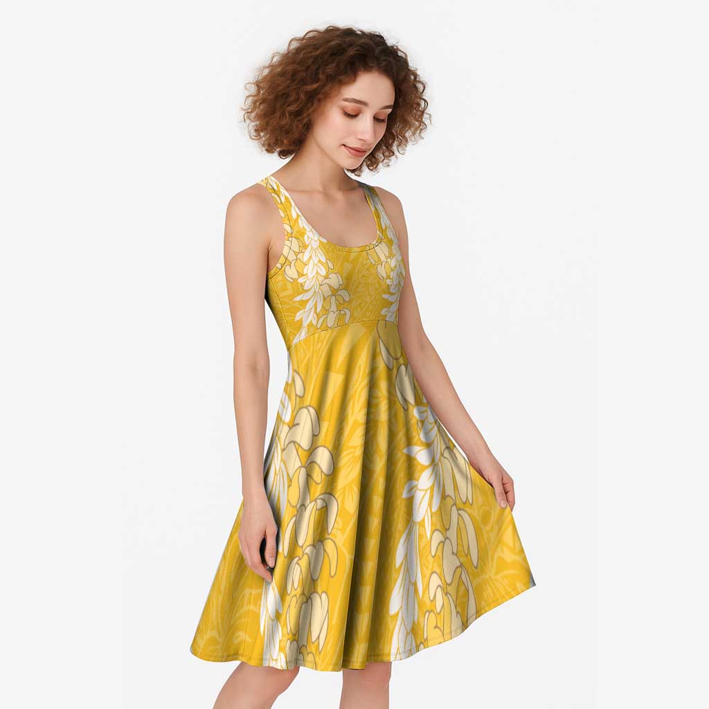 Puakenikeni and Maile Lei Midi Dress Gold Double Strand Lei - Polynesian Pride