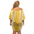 Puakenikeni and Maile Lei Off Shoulder Short Dress Gold Double Strand Lei