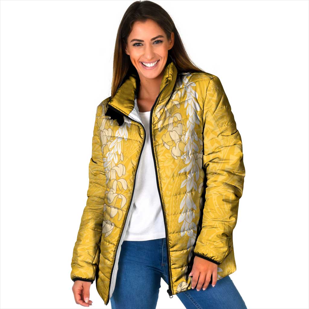 Puakenikeni and Maile Lei Padded Jacket Gold Double Strand Lei LT9 Women Gold - Polynesian Pride