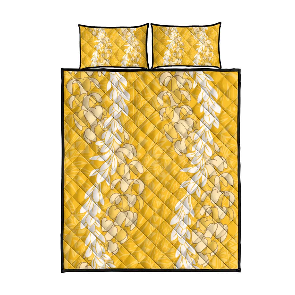 Puakenikeni and Maile Lei Quilt Bed Set Gold Double Strand Lei LT9 - Polynesian Pride