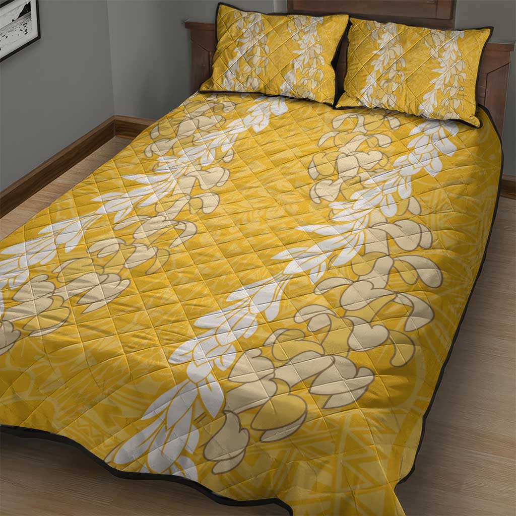 Puakenikeni and Maile Lei Quilt Bed Set Gold Double Strand Lei LT9 - Polynesian Pride