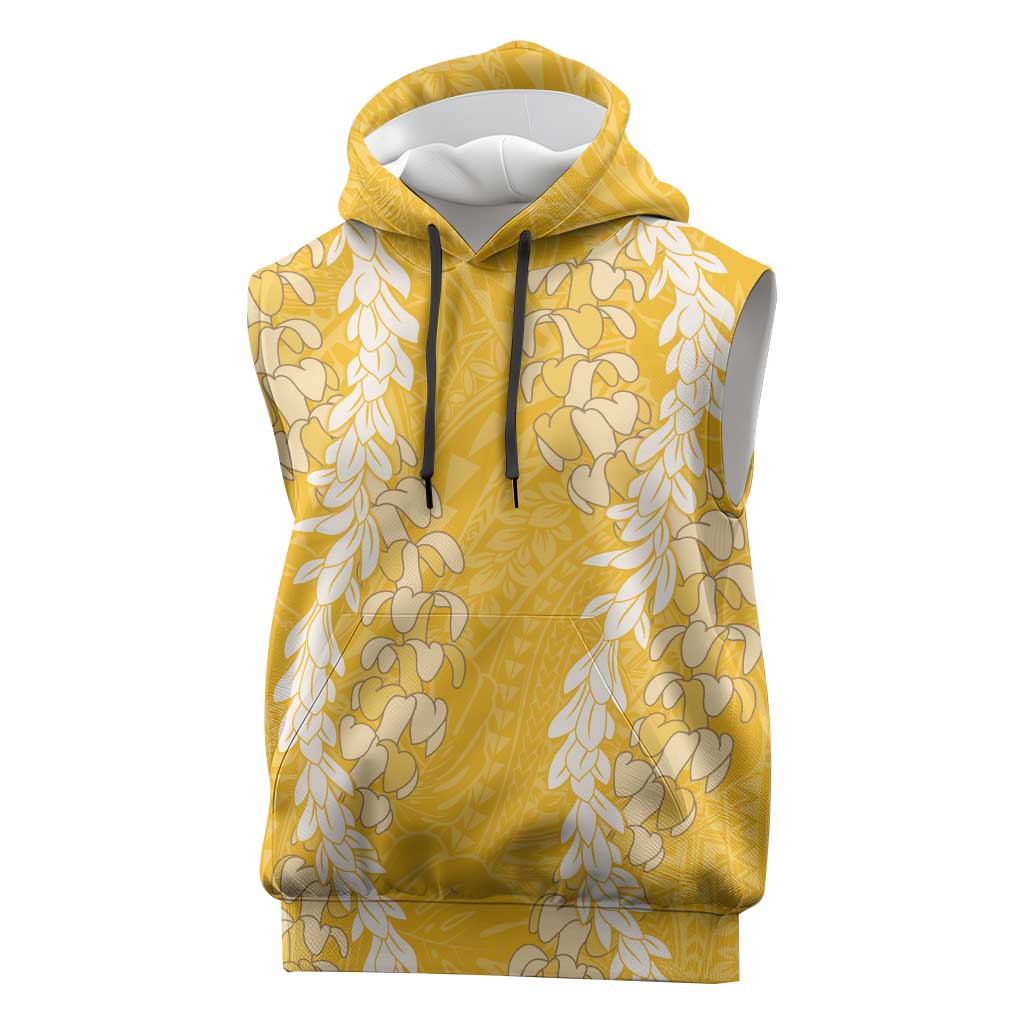Puakenikeni and Maile Lei Sleeveless Hoodie Gold Double Strand Lei - Polynesian Pride