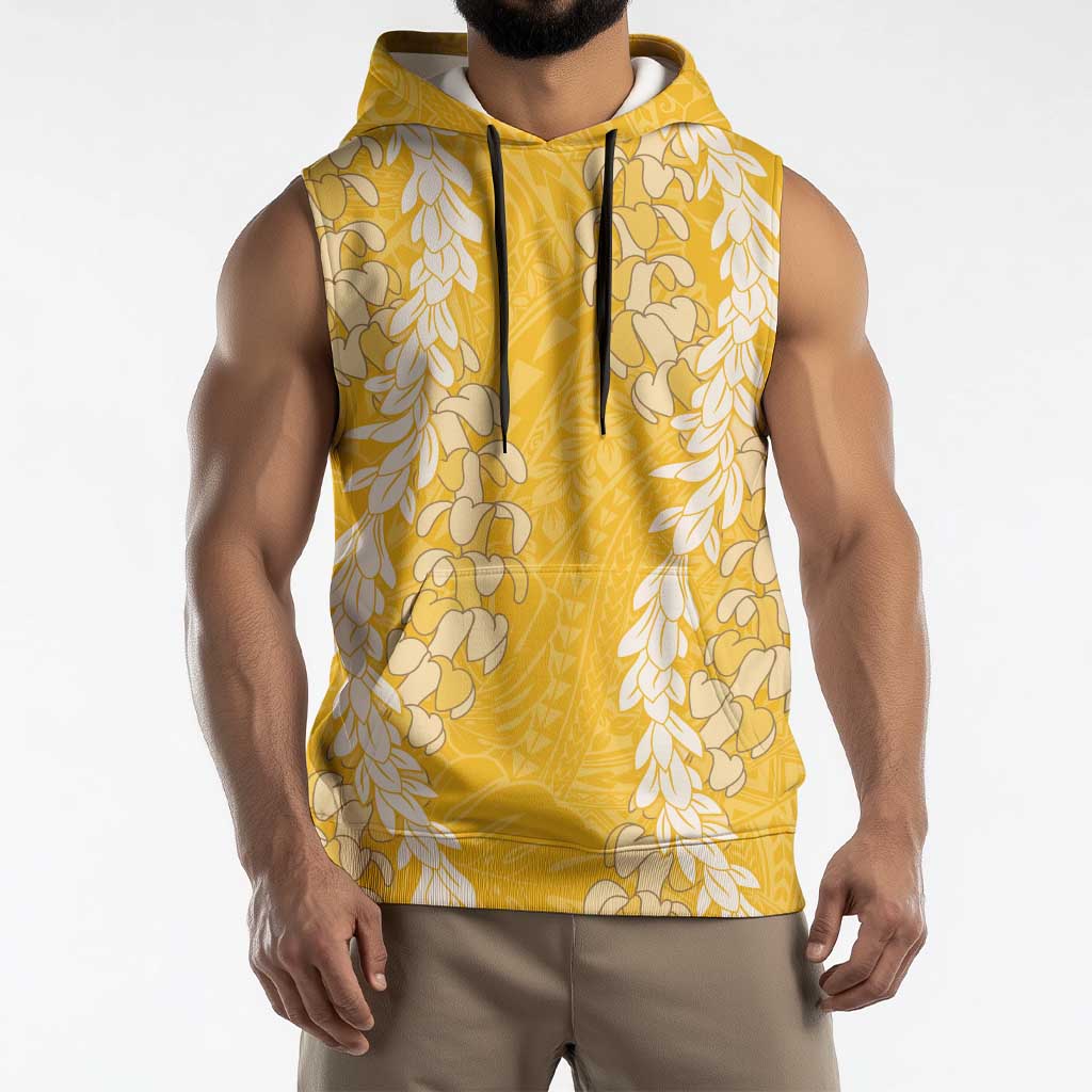 Puakenikeni and Maile Lei Sleeveless Hoodie Gold Double Strand Lei - Polynesian Pride