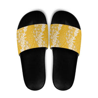 Puakenikeni and Maile Lei Slide Sandals Gold Double Strand Lei - Polynesian Pride