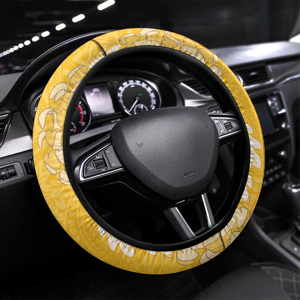Puakenikeni and Maile Lei Steering Wheel Cover Gold Double Strand Lei LT9 Universal Fit Gold - Polynesian Pride