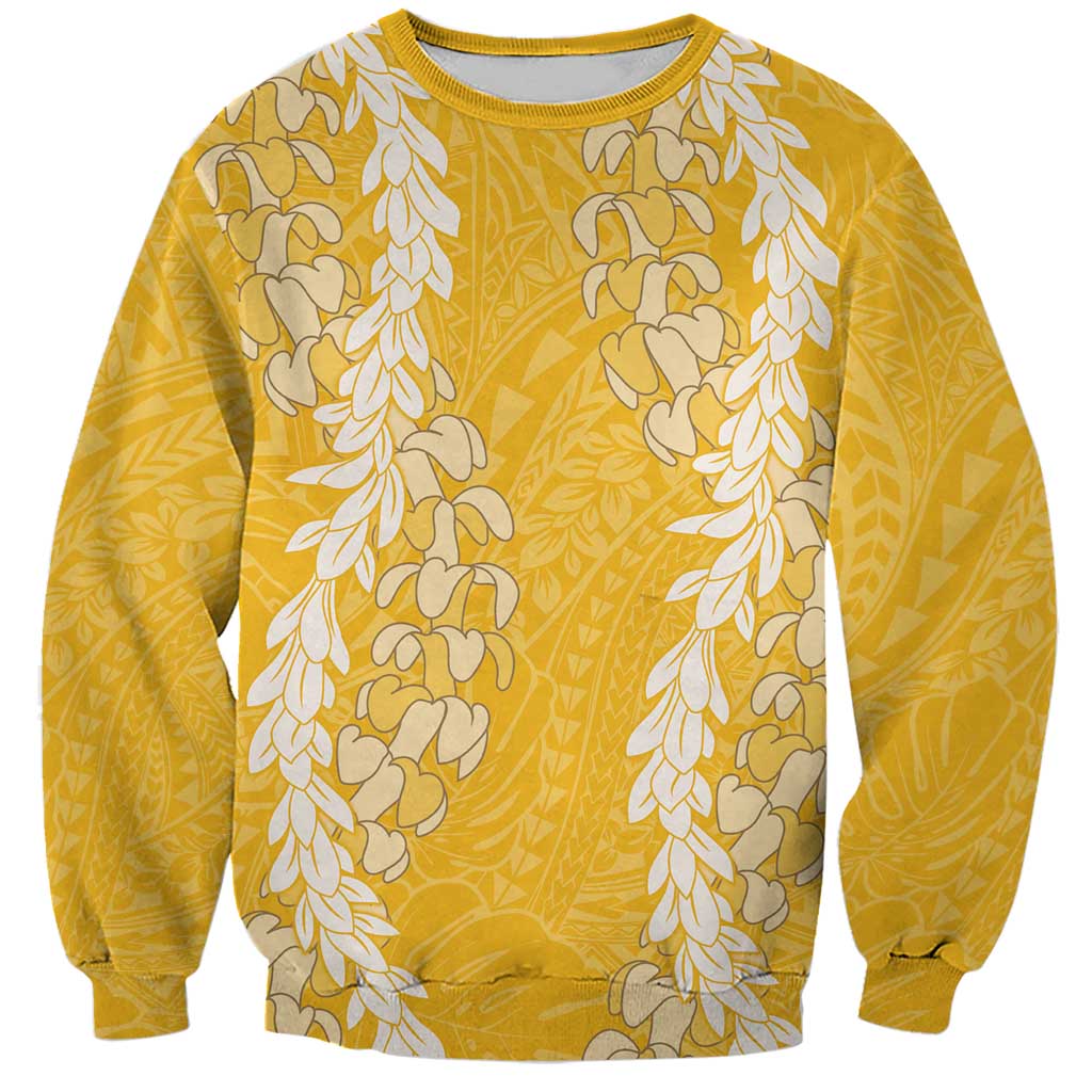 Puakenikeni and Maile Lei Sweatshirt Gold Double Strand Lei LT9 Unisex Gold - Polynesian Pride