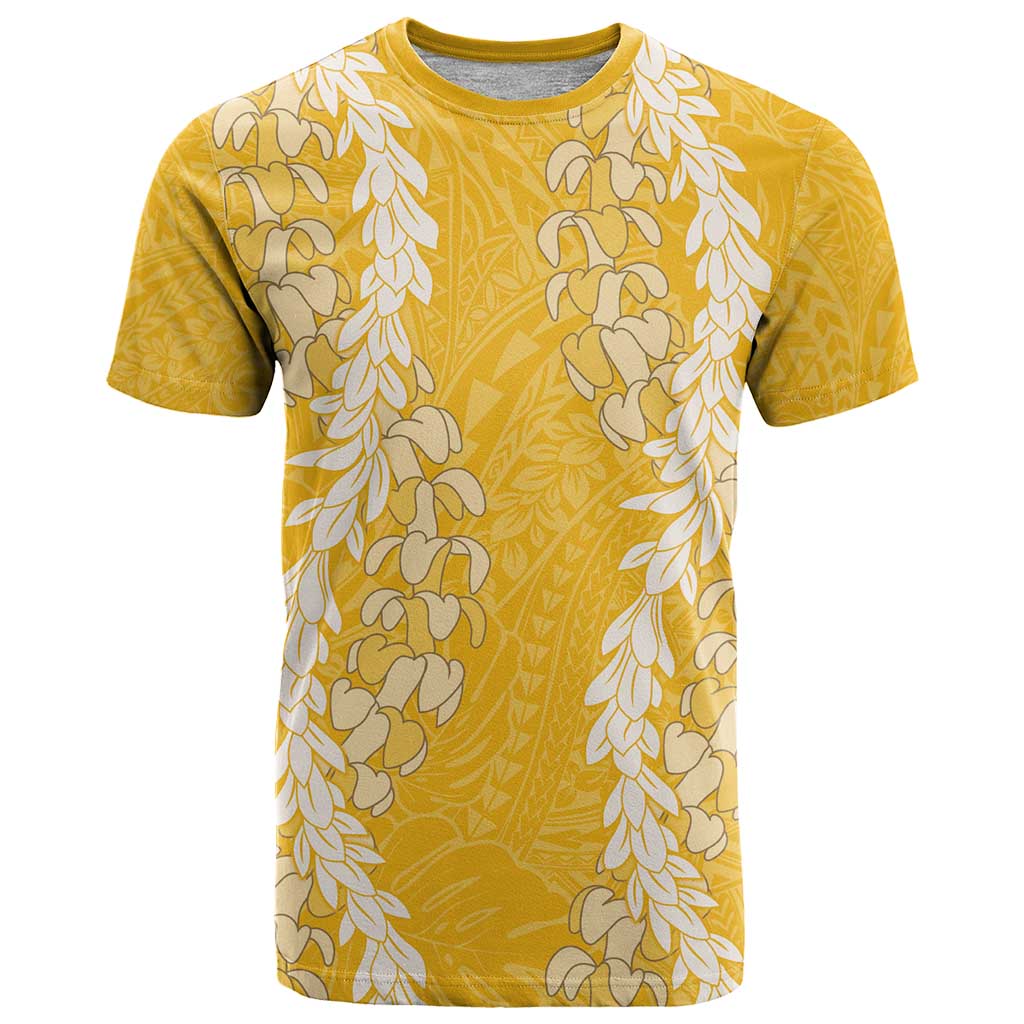 Puakenikeni and Maile Lei T Shirt Gold Double Strand Lei