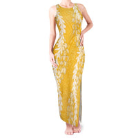 Puakenikeni and Maile Lei Tank Maxi Dress Gold Double Strand Lei
