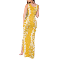 Puakenikeni and Maile Lei Tank Maxi Dress Gold Double Strand Lei