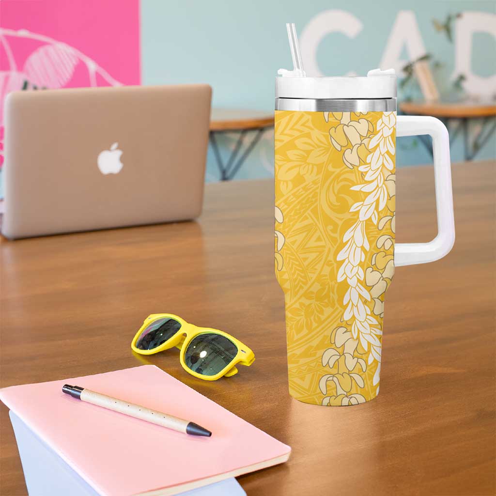 Puakenikeni and Maile Lei Tumbler With Handle Gold Double Strand Lei