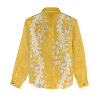 Puakenikeni and Maile Lei Women Casual Shirt Gold Double Strand Lei