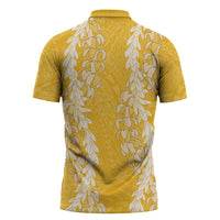 Puakenikeni and Maile Lei Zipper Polo Shirt Gold Double Strand Lei LT9 - Polynesian Pride