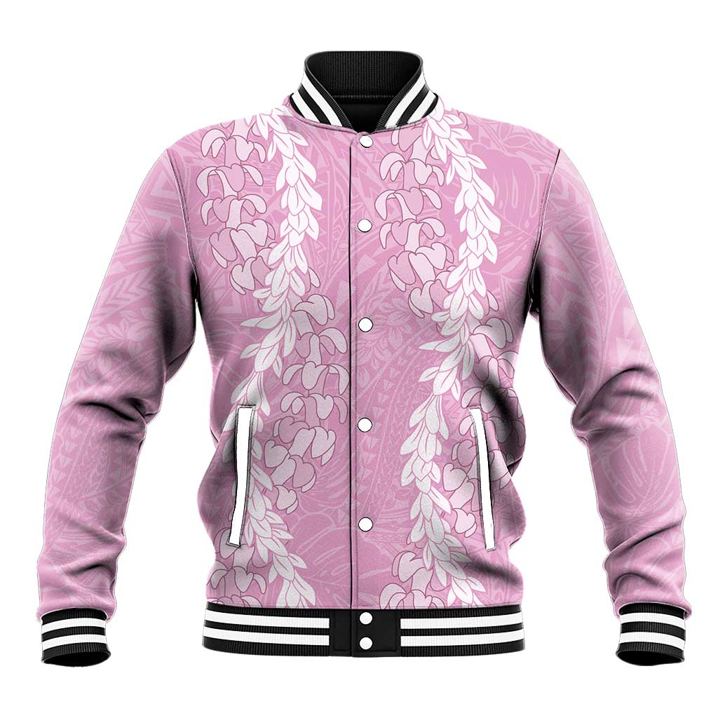 Puakenikeni and Maile Lei Baseball Jacket Pink Double Strand Lei LT9 Unisex Pink - Polynesian Pride
