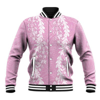 Puakenikeni and Maile Lei Baseball Jacket Pink Double Strand Lei LT9 Unisex Pink - Polynesian Pride