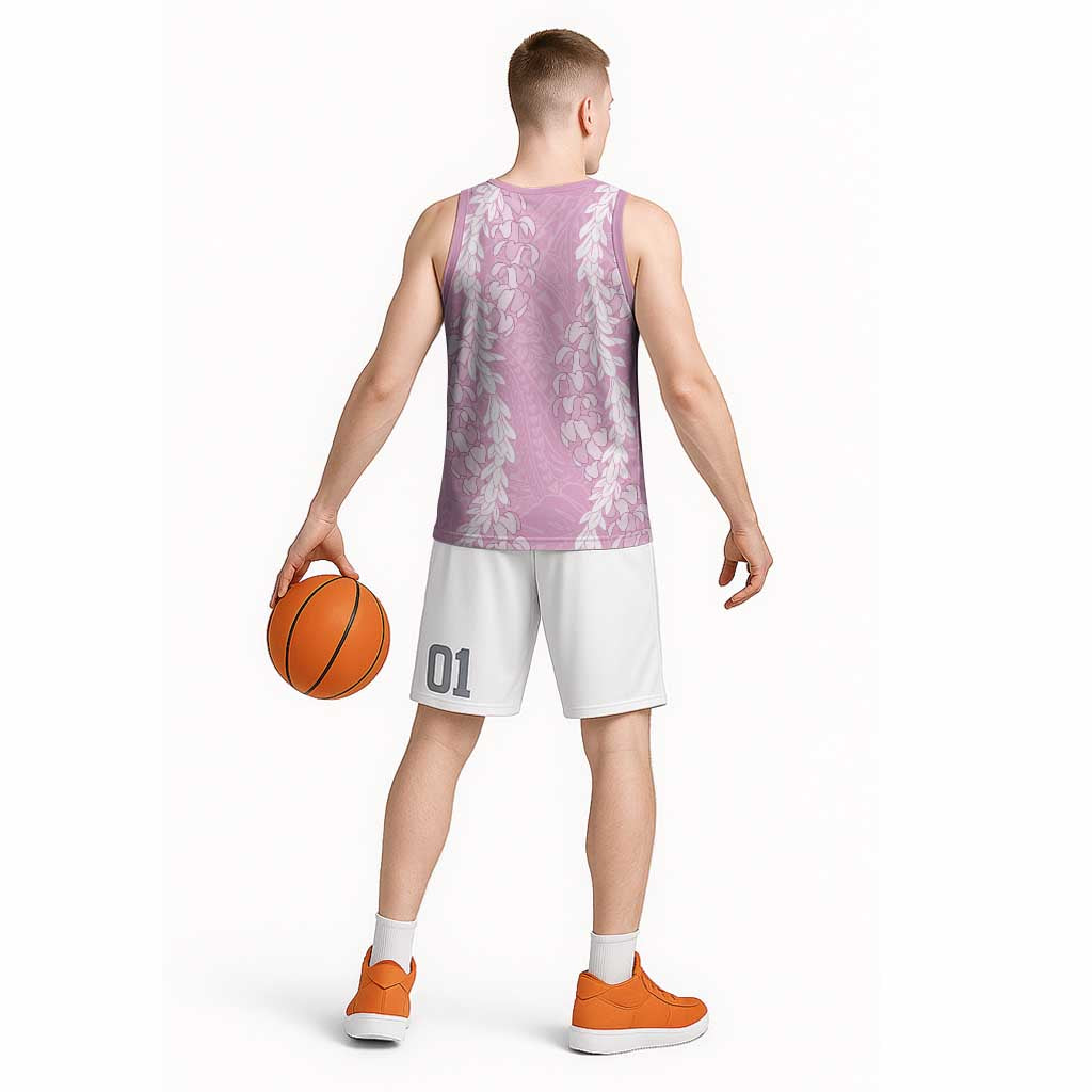 Puakenikeni and Maile Lei Basketball Jersey Pink Double Strand Lei LT9 - Polynesian Pride