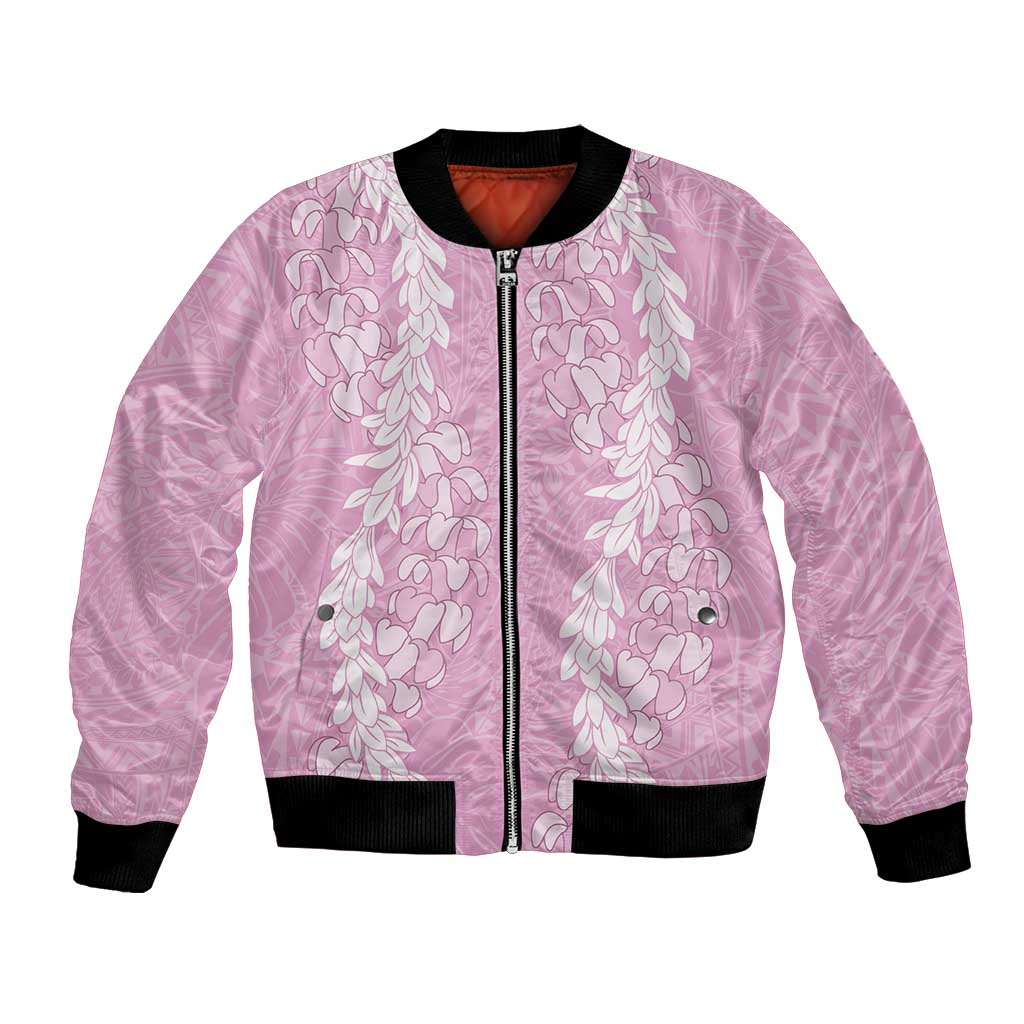 Puakenikeni and Maile Lei Bomber Jacket Pink Double Strand Lei