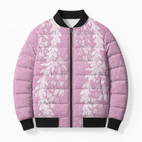 Puakenikeni and Maile Lei Bomber Puffer Jacket Pink Double Strand Lei LT9 Unisex Pink - Polynesian Pride