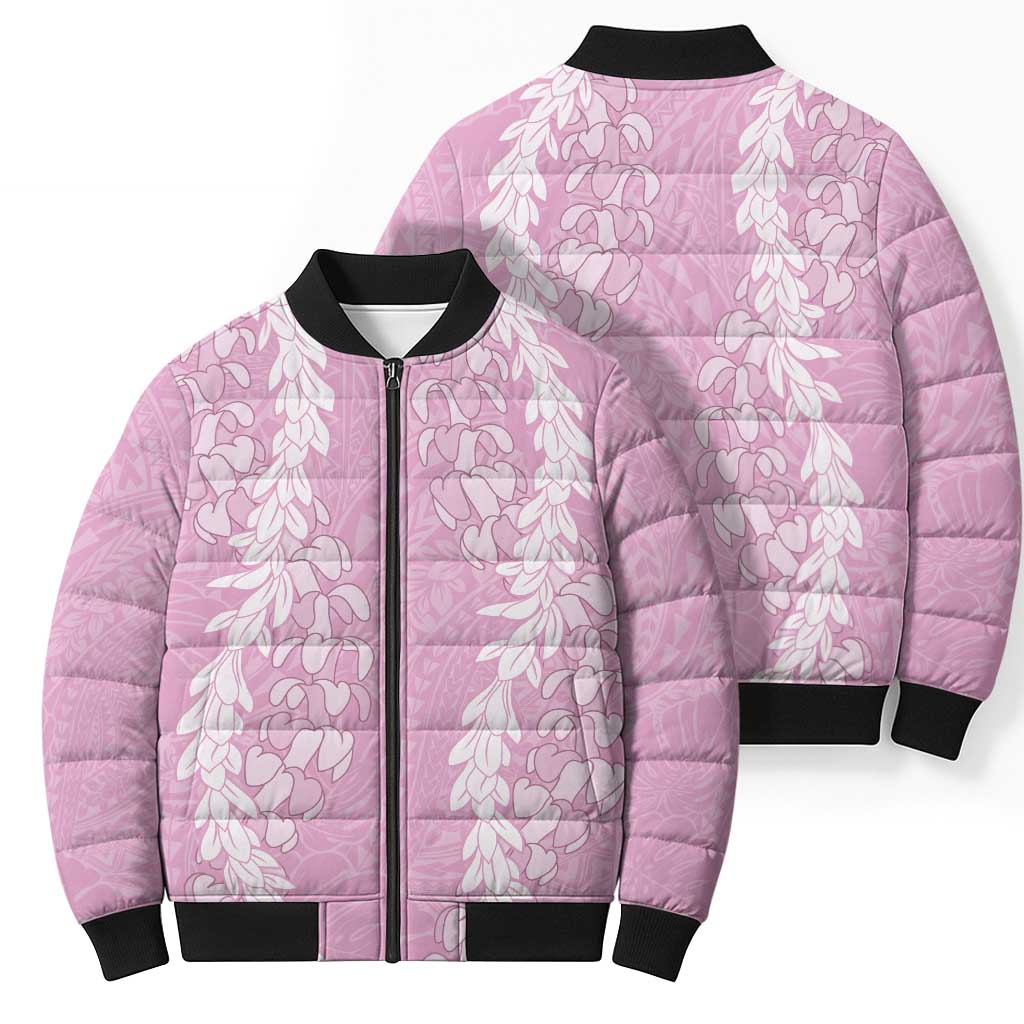 Puakenikeni and Maile Lei Bomber Puffer Jacket Pink Double Strand Lei LT9 - Polynesian Pride